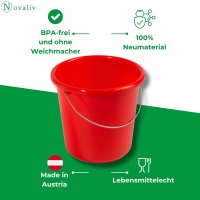Novaliv Eimer 10L Rot mit Maßeinteilung - Putzeimer 10 Liter ⌀ 28,5 cm Praktischer Allrounder mit Skala für Haushalt & Garten ideal als Haushaltseimer, Wassereimer, Wischeimer, Bucket