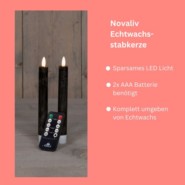 LED Stabkerzen Set Schwarz Echtwachs Timer 6h - AMP GmbH