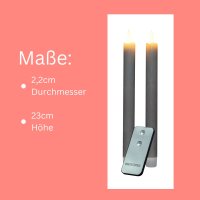 Sparset Stabkerzen LED mit Timer Klein+Groß TAUPE GRAU 4 Stück indoor - 6 Stunden ECHTWACHS 18cm+23cm Höhe für Kerzen 2,2cm Durchmesser 2 AAA Batterien notwendig LED Stabkerzen flackernde Flamme