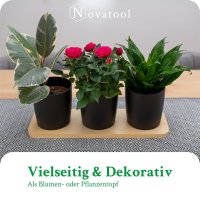 Novaliv Stilvolle Kräuterstation 3er Set mit Holzunterlage - Kräutertopf für jede Fensterbank, Für frische Küchenkräuter, Kräutergarten für die küche, Kräuterbeet indoor, Blumenkasten, Pflanzentopf