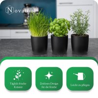 Novaliv Stilvolle Kräutertopf aus Kunststoff Schwarz für jede Fensterbank, Für frische Küchenkräuter, Kräutergarten für die küche, Kräuterbeet indoor, Zimmerpflanzen, Pflanzentopf, Pflanzschale