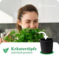 Novaliv Stilvolle Kräutertopf aus Kunststoff Schwarz für jede Fensterbank, Für frische Küchenkräuter, Kräutergarten für die küche, Kräuterbeet indoor, Zimmerpflanzen, Pflanzentopf, Pflanzschale