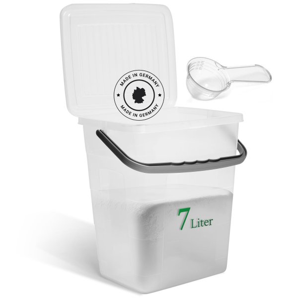 Novaliv Waschmittelbox mit Deckel 7 Liter Transparent und Dosierlöffel 23,5 x 18 x 26,5 cm Waschpulver Aufbewahrungsbox mit Henkel Waschmittel Aufbewahrung Waschmittelbehälter Waschpulverbehälter
