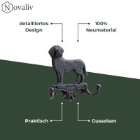 Novaliv Gusseiserne Haken Hund mit 2 Haken 16,5x4x16 cm einfache Montage stabil sicher ideal für Wand- und Decken-Dekoration Garderobe Vintage Stil robust langlebig und elegant perfekte Dekoration
