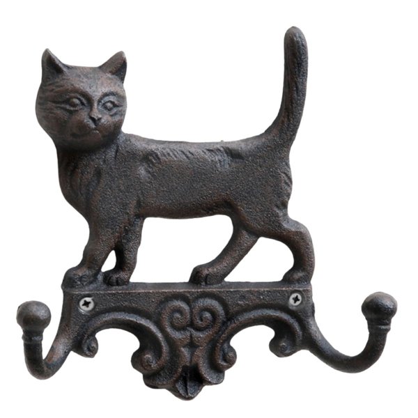Novaliv Gusseiserne Haken Katze mit 2 Haken 16,5x4x16 cm einfache Montage stabil sicher ideal für Wand- und Decken-Dekoration Garderobe Vintage Stil robust langlebig und elegant perfekte Dekoration