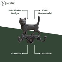 Novaliv Gusseiserne Haken Katze mit 2 Haken 16,5x4x16 cm einfache Montage stabil sicher ideal für Wand- und Decken-Dekoration Garderobe Vintage Stil robust langlebig und elegant perfekte Dekoration