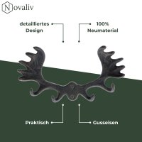 Novaliv Gusseiserne Haken Elch-Geweih mit 4 Haken 21x12x3 cm einfache Montage stabil sicher ideal für Wand- und Decken-Dekoration Garderobe Vintage Stil robust langlebig und elegant Dekoration