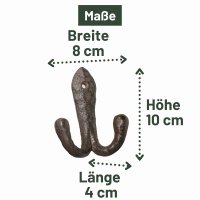 Novaliv Gusseiserne Wandhaken-Doppelhaken 10x8x4 cm einfache Montage stabil sicher ideal für Wand-Dekoration Garderobe Vintage Stil robust langlebig und elegant Dekoration Haken Kleiderhaken
