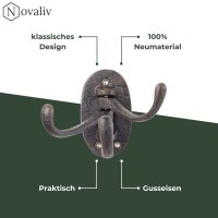 Novaliv Gusseiserne Wandhaken 3-Fach 14x2x10 cm einfache Montage stabil sicher ideal für Wand-Dekoration Garderobe Vintage Stil robust langlebig und elegant Dekoration Haken Kleiderhaken