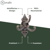 Novaliv Gusseiserne Wandhaken 3-Fach 13,5x2x13,5 cm einfache Montage stabil sicher ideal für Wand-Dekoration Garderobe Vintage Stil robust langlebig und elegant Dekoration Haken Kleiderhaken