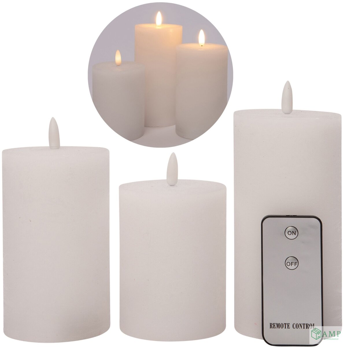3er Set Led Kerzen 7,5cm ø Kerze flackernde Flamme mit Fernbedingung , 24,69 €