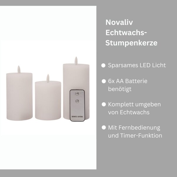 Batteriebetriebene LED-Kerzen Mit Fernbedienung | In Weiß, Handgegossen | Mit Flackermodus & Timer | Größenwahl
