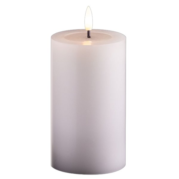 Mittlere LED Stumpenkerze mit Timer weiß 7,5cm ø 12,5cm Höhe - 2 AA Batterien nötig LED Echtwachskerze mit Flackereffekt flammenlose Stumpenkerze - LED Kerze mittel dick Echtwachspiegel