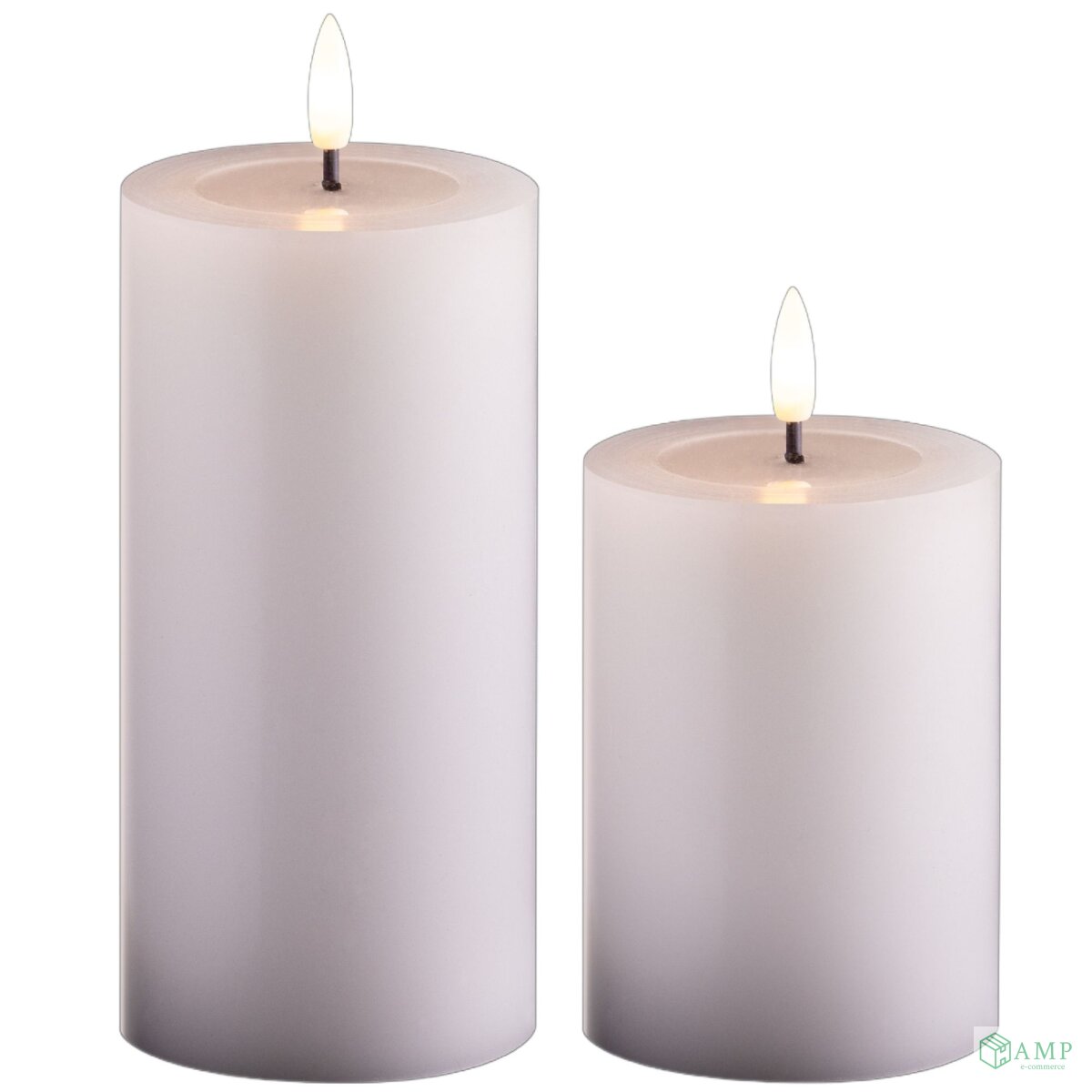 2er Set Led Kerzen flackernde Flamme mit Echtwachspiegel weiß 7,5cm ø, 25,64 €