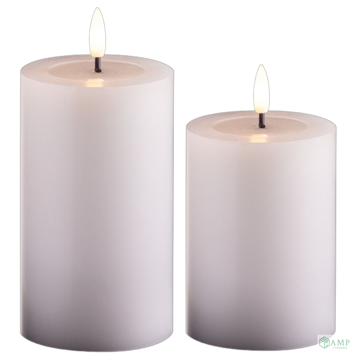 2er Set Led Kerzen flackernde Flamme mit Echtwachspiegel weiß 7,5cm ø, 25,64 €