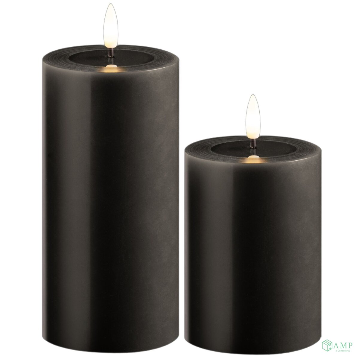 2er Set Led Kerzen flackernde Flamme mit Echtwachspiegel grau 7,5cm ø, 25,64 €