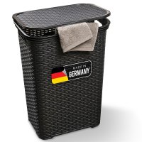Novaliv Rattan Wäschekorb mit Deckel 60L Schwarz,...