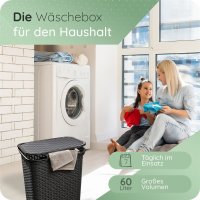 Novaliv Rattan Wäschekorb mit Deckel 60L Schwarz, Wäschebox Wäscheeimer Wäschebehälter modern für Bad Wäsche Schmutzwäsche, Wäschekörbe Schmutzwäschebehälter Wäschetonne Sammler Korb Box