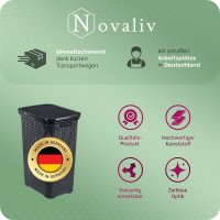 Novaliv Rattan Wäschekorb mit Deckel 60L Schwarz, Wäschebox Wäscheeimer Wäschebehälter modern für Bad Wäsche Schmutzwäsche, Wäschekörbe Schmutzwäschebehälter Wäschetonne Sammler Korb Box