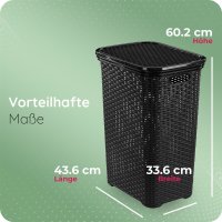 Novaliv Rattan Wäschekorb mit Deckel 60L Schwarz, Wäschebox Wäscheeimer Wäschebehälter modern für Bad Wäsche Schmutzwäsche, Wäschekörbe Schmutzwäschebehälter Wäschetonne Sammler Korb Box