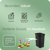 Novaliv Rattan Wäschekorb mit Deckel 60L Schwarz, Wäschebox Wäscheeimer Wäschebehälter modern für Bad Wäsche Schmutzwäsche, Wäschekörbe Schmutzwäschebehälter Wäschetonne Sammler Korb Box