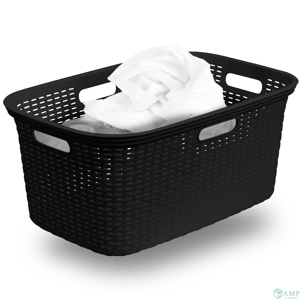 Novaliv Rattan Wäschekorb mit 4 Griffen 40L Schwarz, Wäschebox Set Wä, 18,04 €