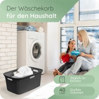 Novaliv Rattan Wäschekorb mit 4 Griffen 40L Schwarz, Wäschebox Set Wäscheeimer Wäschebehälter für Bad Wäsche Schmutzwäsche, Wäschekörbe Organizer Haushalt Zubehör Wäschetonne Sammler