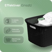 Novaliv Rattan Wäschekorb mit 4 Griffen 40L Schwarz, Wäschebox Set Wäscheeimer Wäschebehälter für Bad Wäsche Schmutzwäsche, Wäschekörbe Organizer Haushalt Zubehör Wäschetonne Sammler