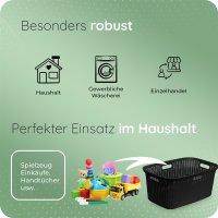 Novaliv Rattan Wäschekorb mit 4 Griffen 40L Schwarz, Wäschebox Set Wäscheeimer Wäschebehälter für Bad Wäsche Schmutzwäsche, Wäschekörbe Organizer Haushalt Zubehör Wäschetonne Sammler