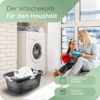 Novaliv Wäschekorb mit 4 Griffen 40L Anthrazit,...
