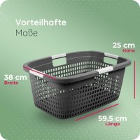 Novaliv Wäschekorb mit 4 Griffen 40L Anthrazit, Wäschebox Set Wäscheeimer Wäschebehälter für Bad Wäsche Schmutzwäsche, Wäschekörbe Laundry Basket Aufbewahrung Wäschetonne Korb Sammler Box
