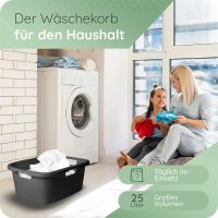Novaliv Wäschewanne mit 3 Griffen 25L Anthrazit, Wäschebox Set Wäscheeimer Wäschebehälter für Bad Wäsche Schmutzwäsche, Wäschewannen Laundry Basket Aufbewahrung Wäschetonne Korb Sammler Box