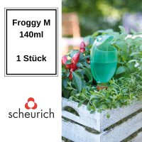 Scheurich Wasserspender Froggy M | 1x Grün | 140 ml Füllmenge | Bewässerungskugel klein mit Ton Fuß | Wasserspender Pflanzen und Blumen Terrakotta Stiel