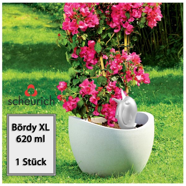 Scheurich Wasserspeicher Bördy XL | 1x Weiß | 620ml Füllmenge | Bewässerungskugel klein mit Ton Fuß | Wasserspender Pflanzen und Blumen Terrakotta Stiel