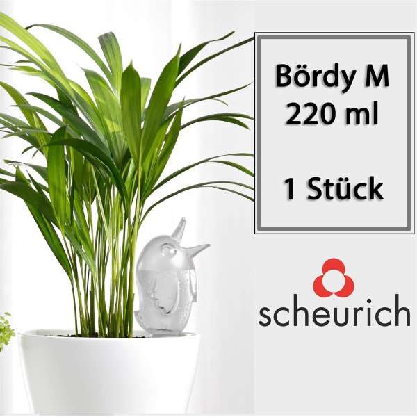Scheurich Wasserspender Bördy M | 1 x Klar | 220ml Füllmenge | Bewässerungskugel klein mit Ton Fuß | Wasserspender Pflanzen und Blumen Terrakotta Stiel