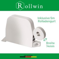 4x Rollwin Gurtwickler Aufputz mit Scharniersystem Farbe Weiß mit 5m Gurt 14mm Breite