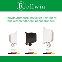 Rollwin 4x Rolladen Gurtwickler Aufputz - aus Deutschland - 155mm Lochabstand Weiß Mini Rollladen Aufwickler mit 5m Gurt 14mm Grau genoppt Mini Wickler aufklappbar inklusive Rolladengurt