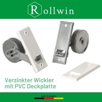 Rollwin Rolladen Gurtwickler Unterputz 135mm Lochabstand - aus Deutschland - mit Gurtwickler Blende Weiß - ohne Gurt - für 23mm Rolladengurt geeignet - Rollo Wickler mit Abdeckblende