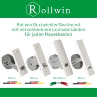 Rollwin Rolladen Gurtwickler Unterputz 135mm Lochabstand - aus Deutschland - mit Gurtwickler Blende Weiß - ohne Gurt - für 23mm Rolladengurt geeignet - Rollo Wickler mit Abdeckblende