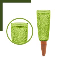 Scheurich Wasserspender Copa XL | 2er Set Grün/ Transparent | 500 ml Füllmenge | Bewässerungskugel klein mit Ton Fuß | Wasserspender Pflanzen und Blumen Terrakotta Stiel