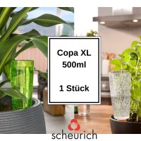 Scheurich Wasserspender Copa XL | 2er Set Grün/ Transparent | 500 ml Füllmenge | Bewässerungskugel klein mit Ton Fuß | Wasserspender Pflanzen und Blumen Terrakotta Stiel